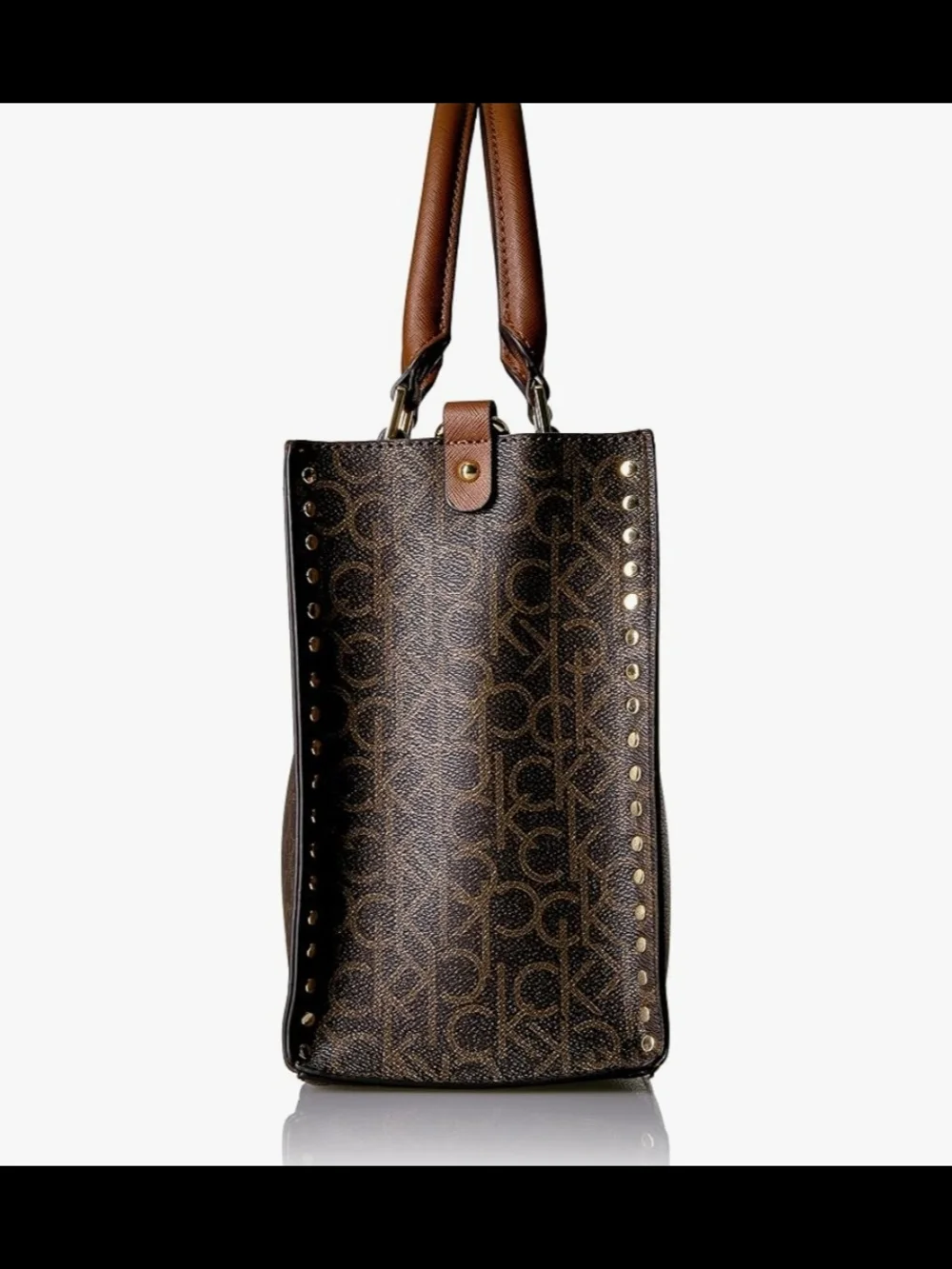 Calvin Klein Brown Monogram Satchel with Tan Trim